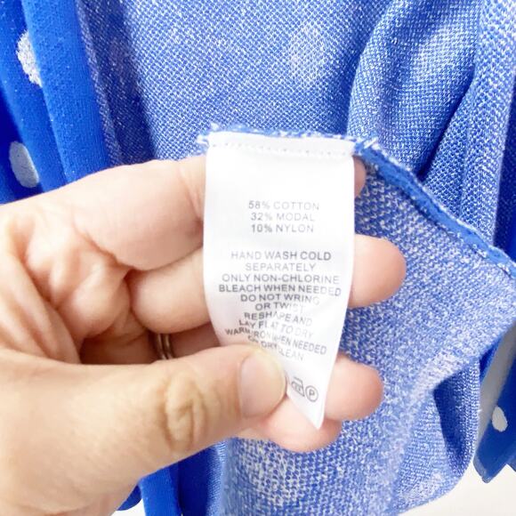 Foxcroft Large Petite Womens Blue White Polka Dot Open Front Cardigan Sweater - Picture 5 of 7